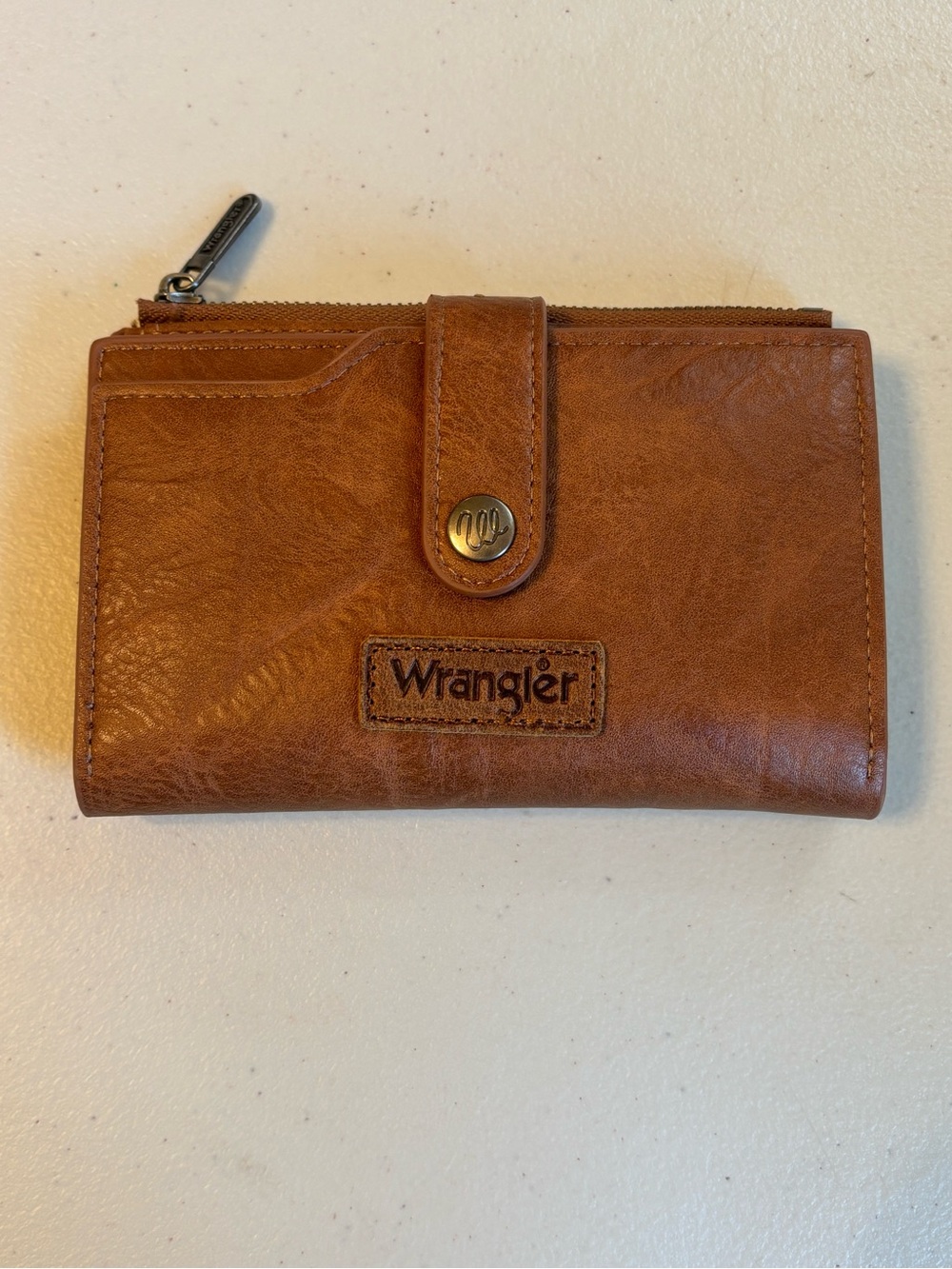 Wrangler Brown Leather Snap Wallet with Zip Coin Compartment